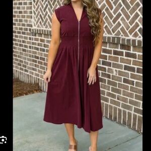 She + Sky Burgundy Sleeveless Midi Dress